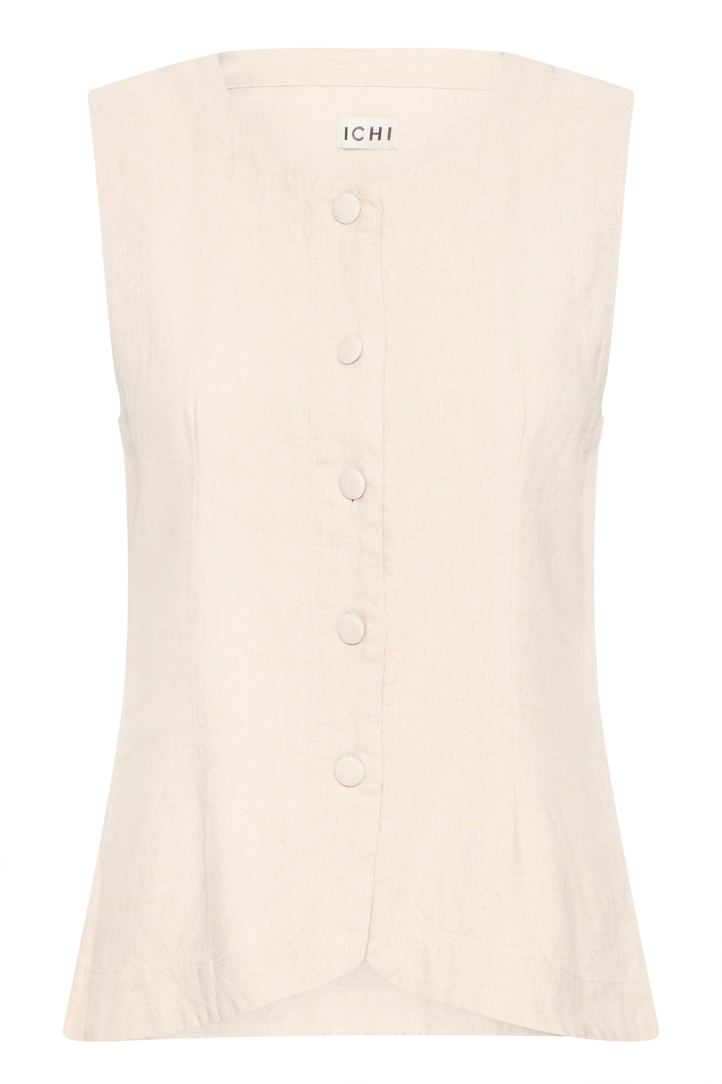 Ichi Linno Waistcoat, Ecru Striped