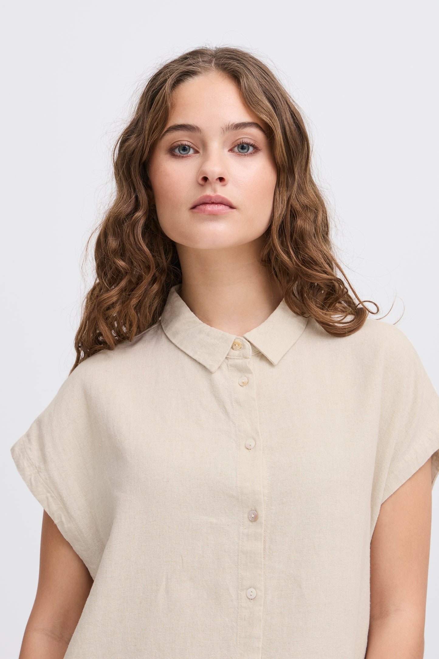 Ichi Linno Short Sleeved Shirt, Ecru