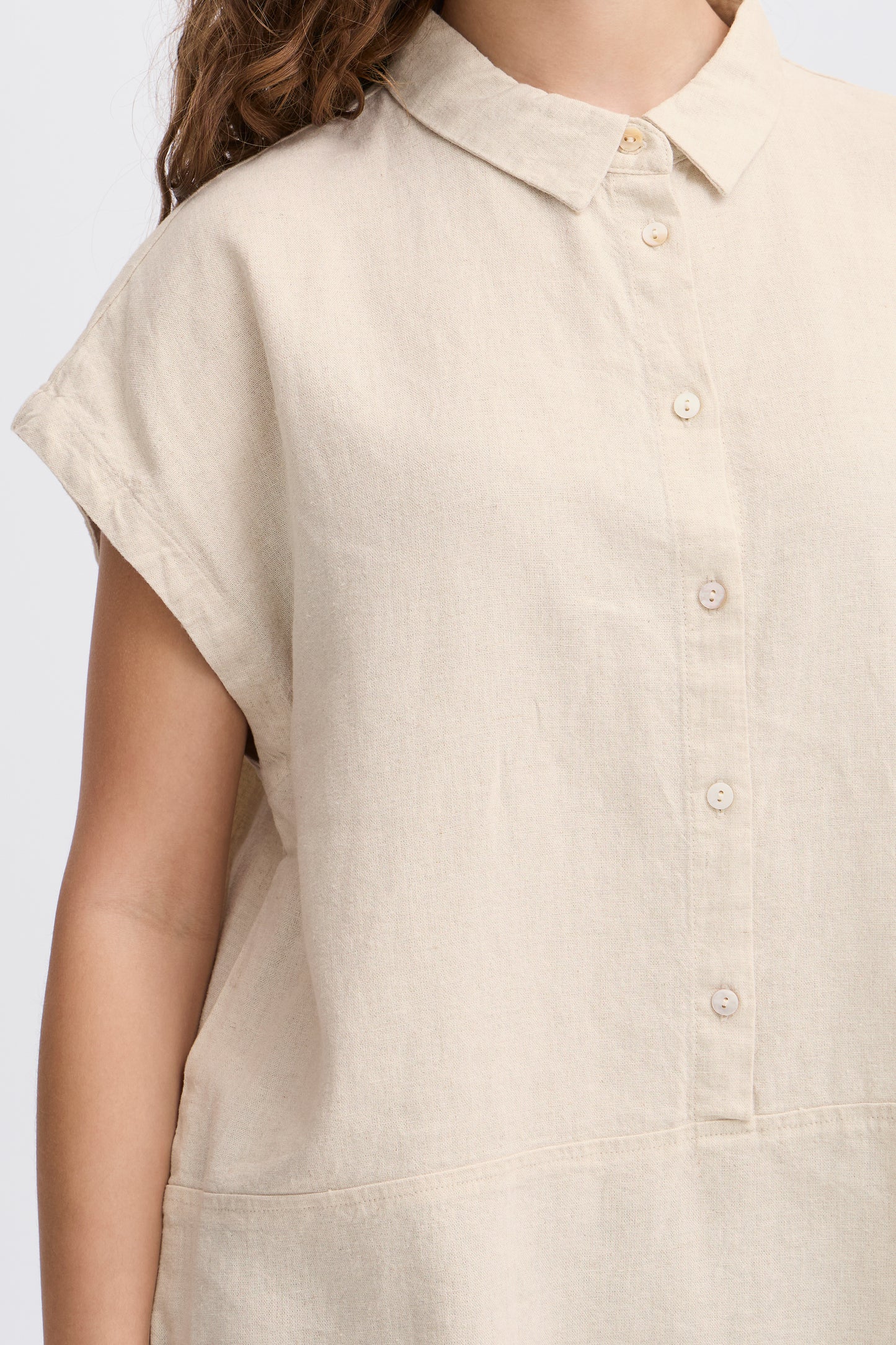 Ichi Linno Short Sleeved Shirt, Ecru