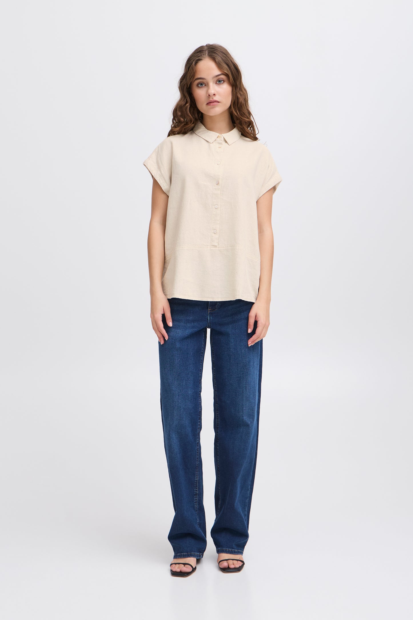 Ichi Linno Short Sleeved Shirt, Ecru