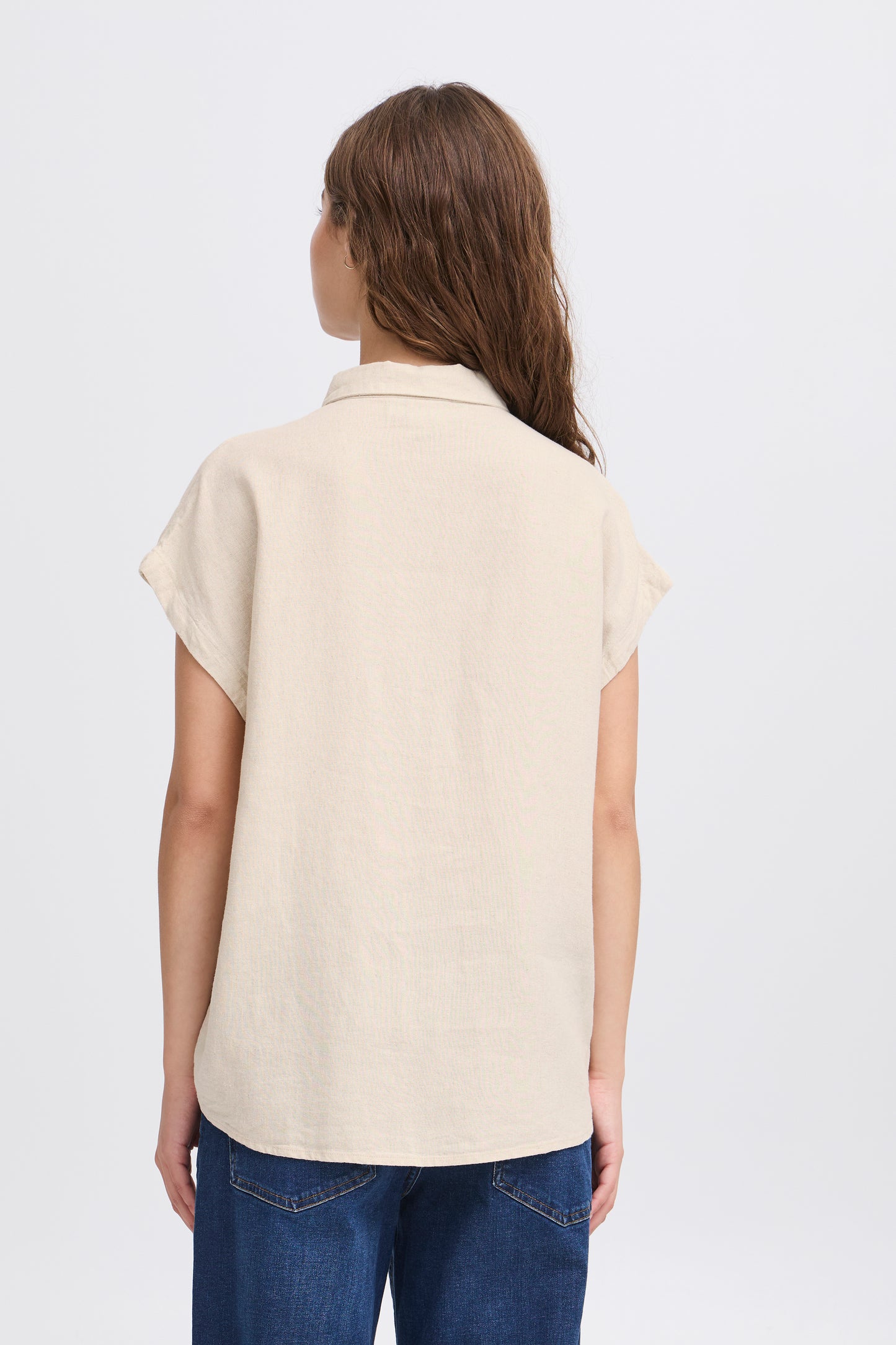 Ichi Linno Short Sleeved Shirt, Ecru