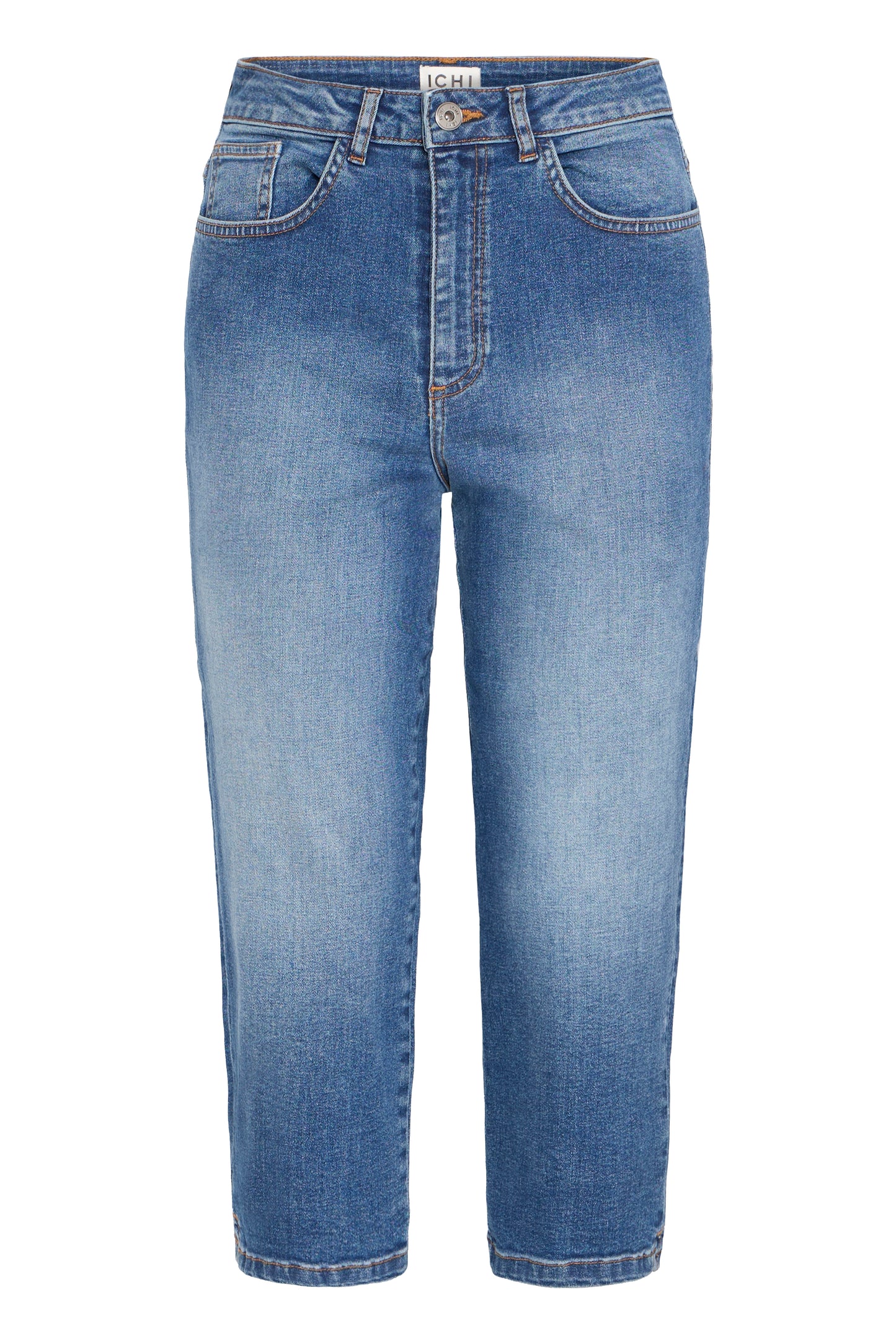 Ichi Twiggy Cropped High Waisted Jeans, Medium Blue