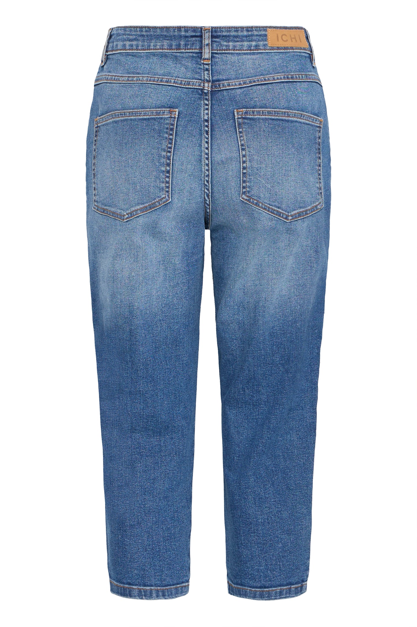 Ichi Twiggy Cropped High Waisted Jeans, Medium Blue
