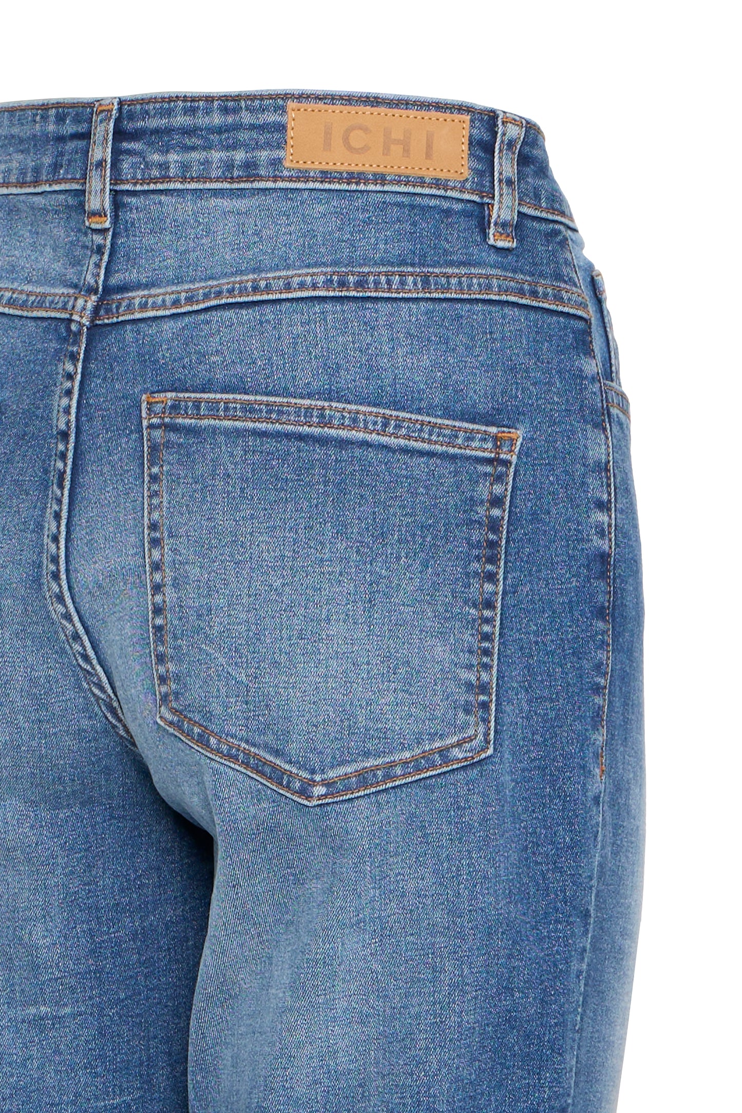 Ichi Twiggy Cropped High Waisted Jeans, Medium Blue