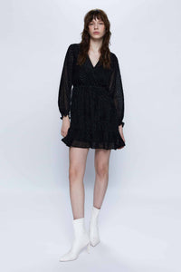 Wild Pony Short Dress With Puff Sleeves, Black