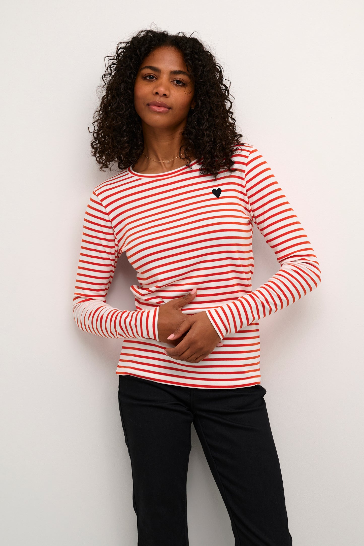 Kaffe Liddy Striped Tee, Red/White