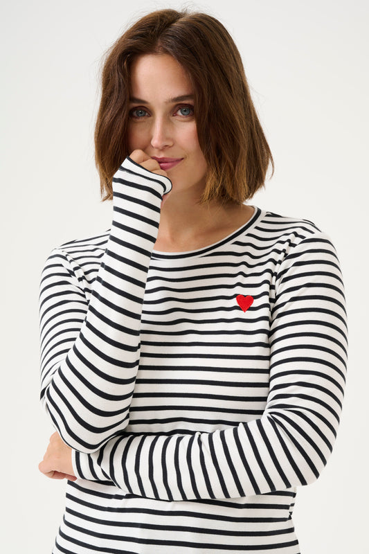 Kaffe Liddy Striped Tee, Black & White