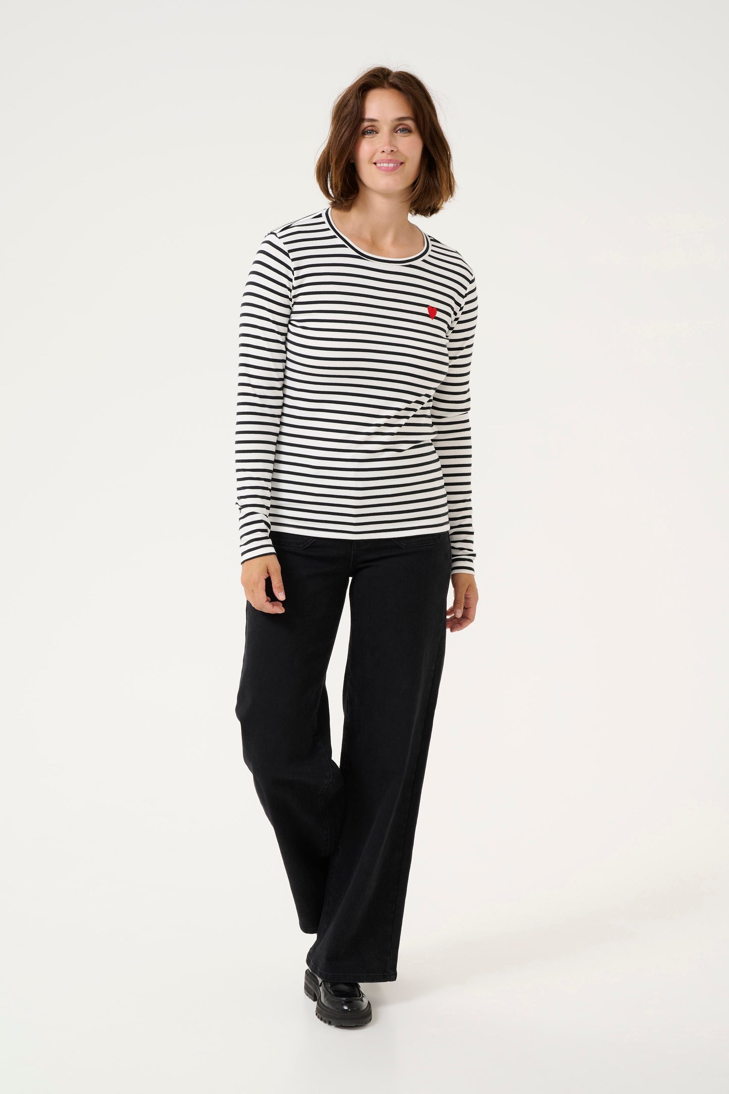 Kaffe Liddy Striped Tee, Black & White