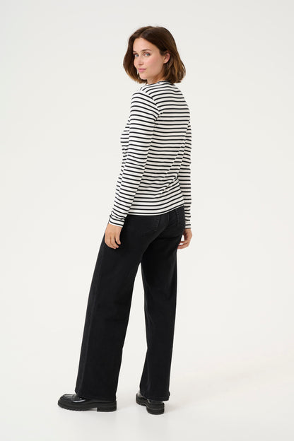 Kaffe Liddy Striped Tee, Black & White