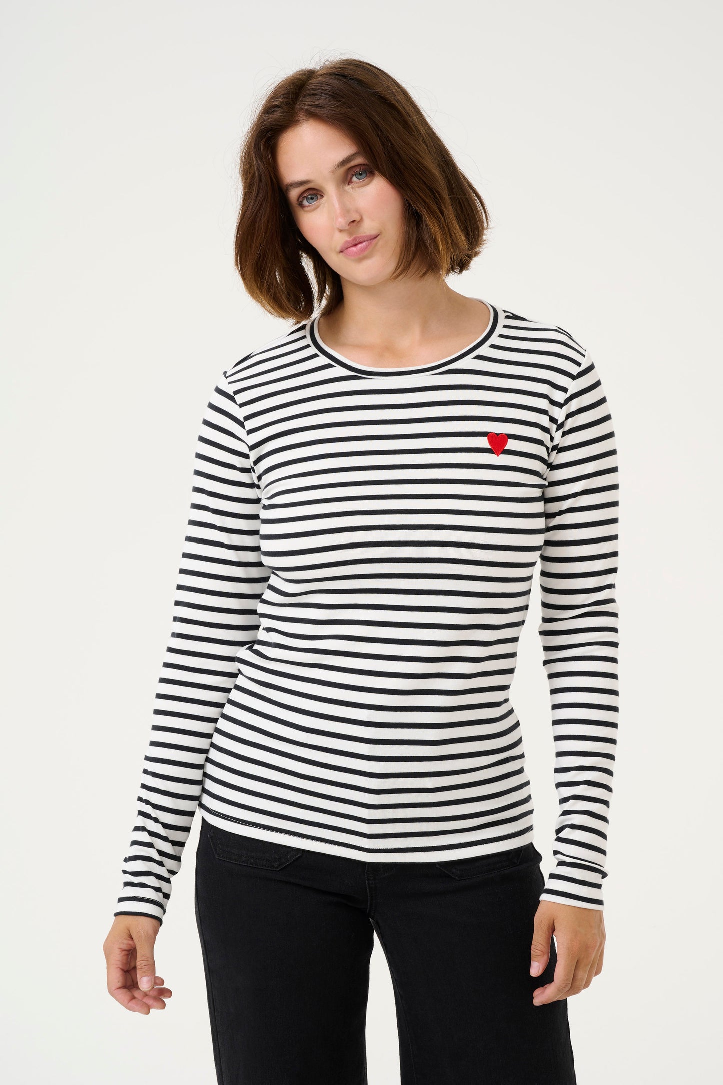 Kaffe Liddy Striped Tee, Black & White