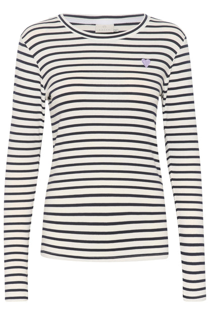 Kaffe Liddy Striped Tee, Black Cream