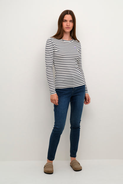 Kaffe Liddy Striped Tee, Black Cream