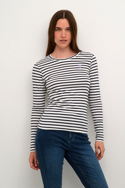 Kaffe Liddy Striped Tee, Black Cream