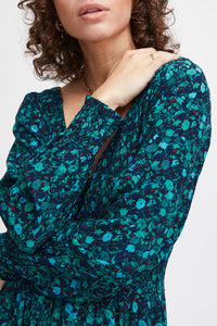 Ichi Shee Dress, Green Floral