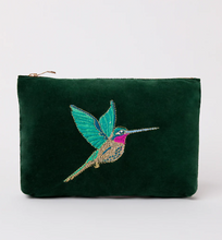 Load image into Gallery viewer, Hummingbird Forest Velvet Mini Pouch, Green
