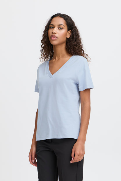 Ichi Palmer V Neck T. Shirt Zen Blue