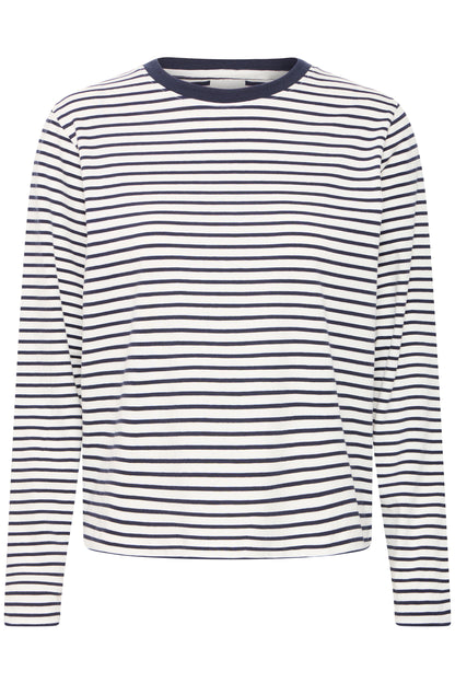 Ichi Mira Loose Long Sleeved Top Cream/Navy