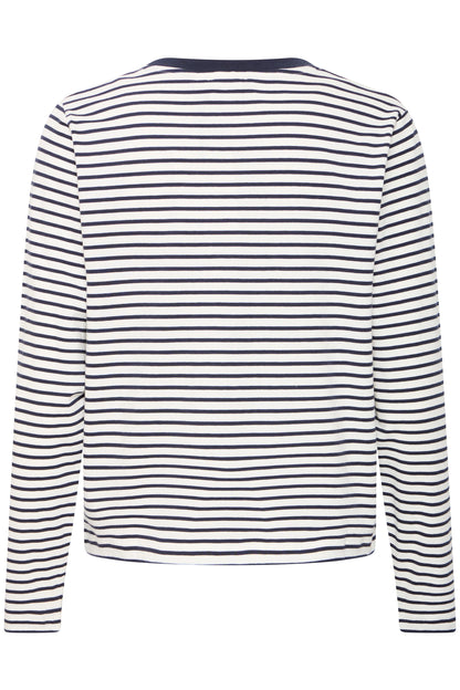 Ichi Mira Loose Long Sleeved Top Cream/Navy