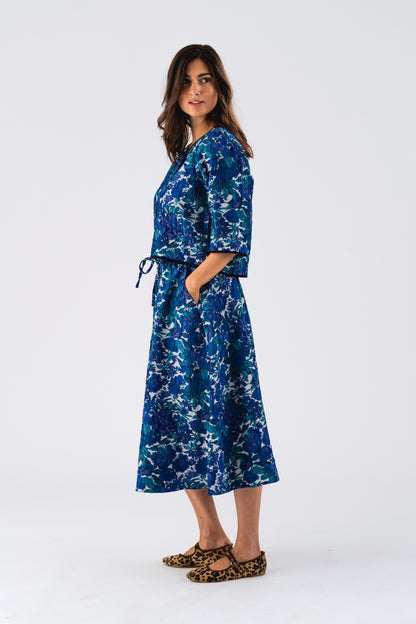 Lollys Bristoll Midi Skirt Blue Floral