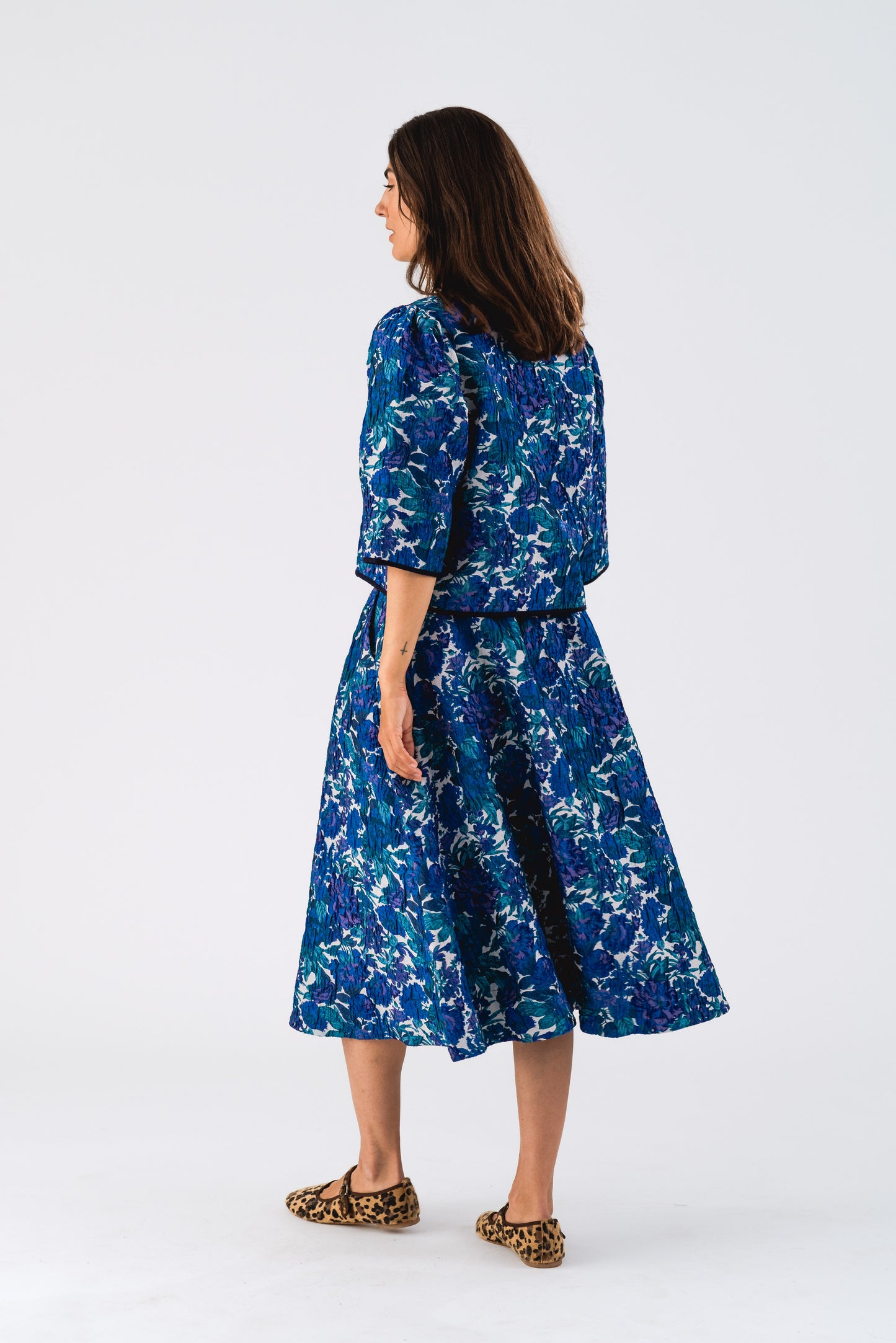 Lollys Bristoll Midi Skirt Blue Floral