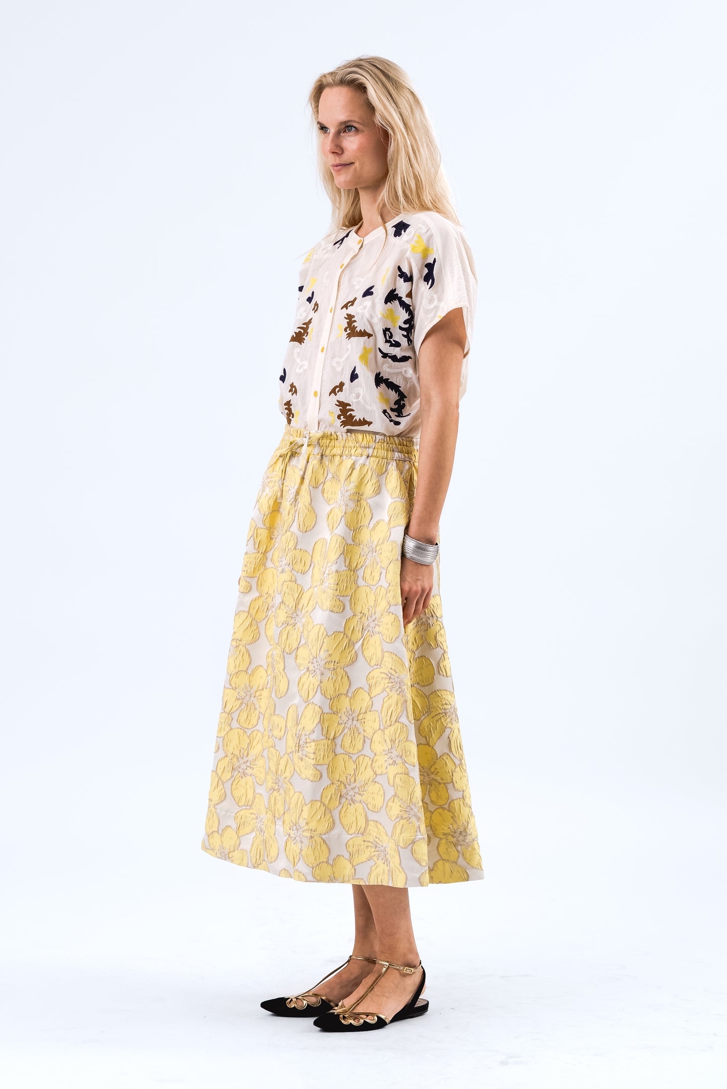 Lollys Bristol Midi Skirt, Yellow