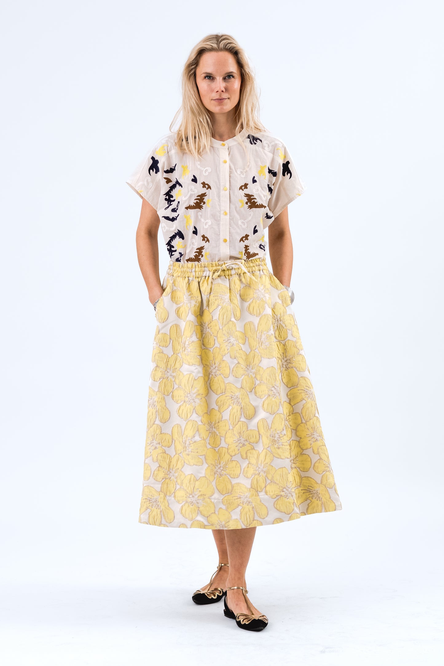 Lollys Bristol Midi Skirt, Yellow