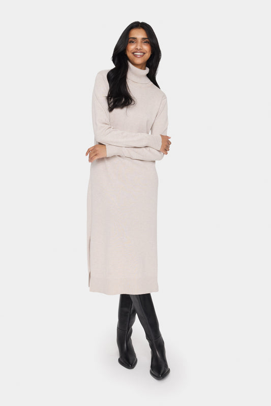 Saint Mila Roll Neck Long Dress Beige