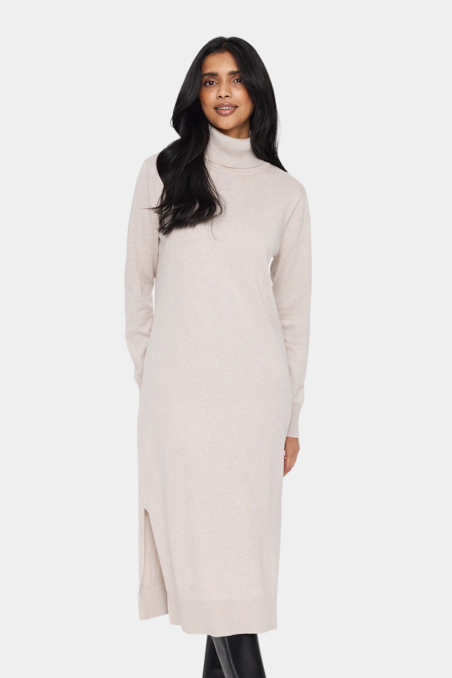 Saint Mila Roll Neck Long Dress Beige