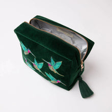 Load image into Gallery viewer, Hummingbird Forest Velvet Wash Bag, Green
