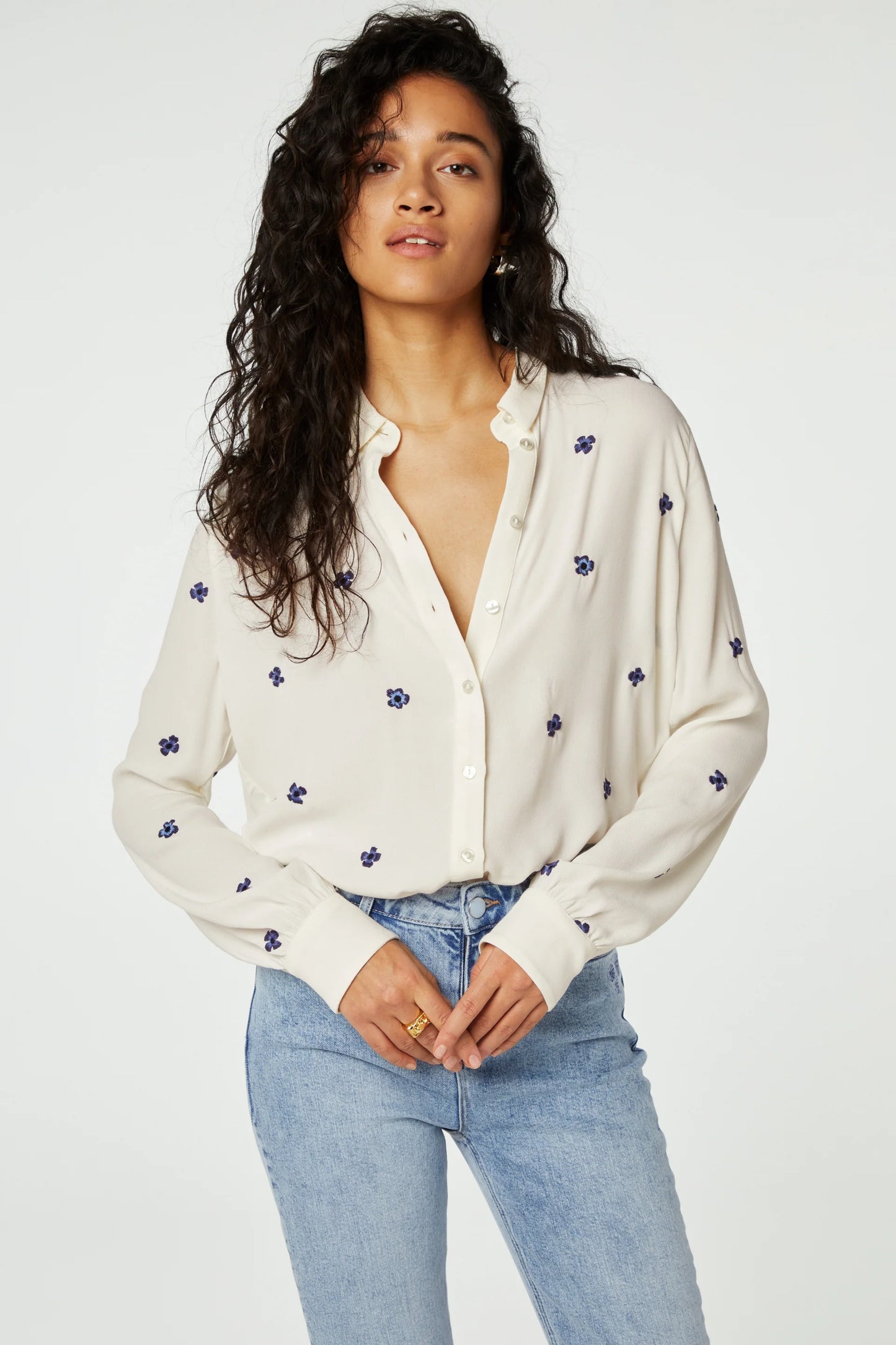 Fabienne Lot Blouse, Cream/Blue