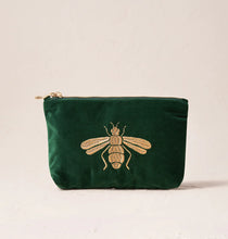 Load image into Gallery viewer, Honey Bee Velvet Mini Pouch, Forest Green
