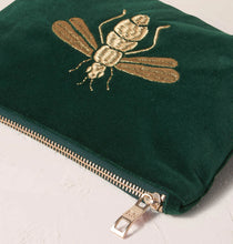 Load image into Gallery viewer, Honey Bee Velvet Mini Pouch, Forest Green
