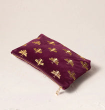 Load image into Gallery viewer, Honey Bee Velvet Pouch, Plum
