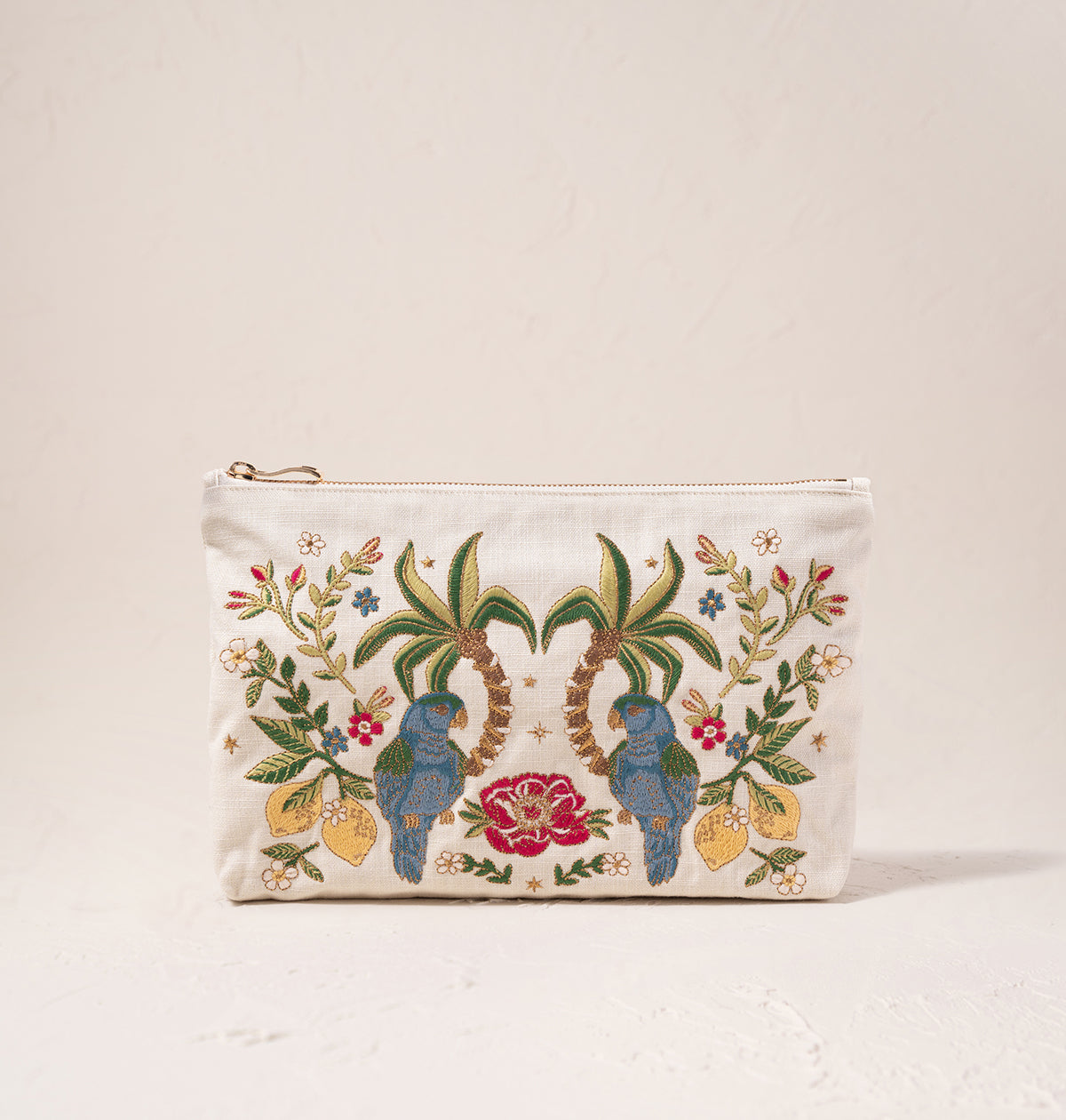 Tropical Parrot Everyday Pouch, Cream