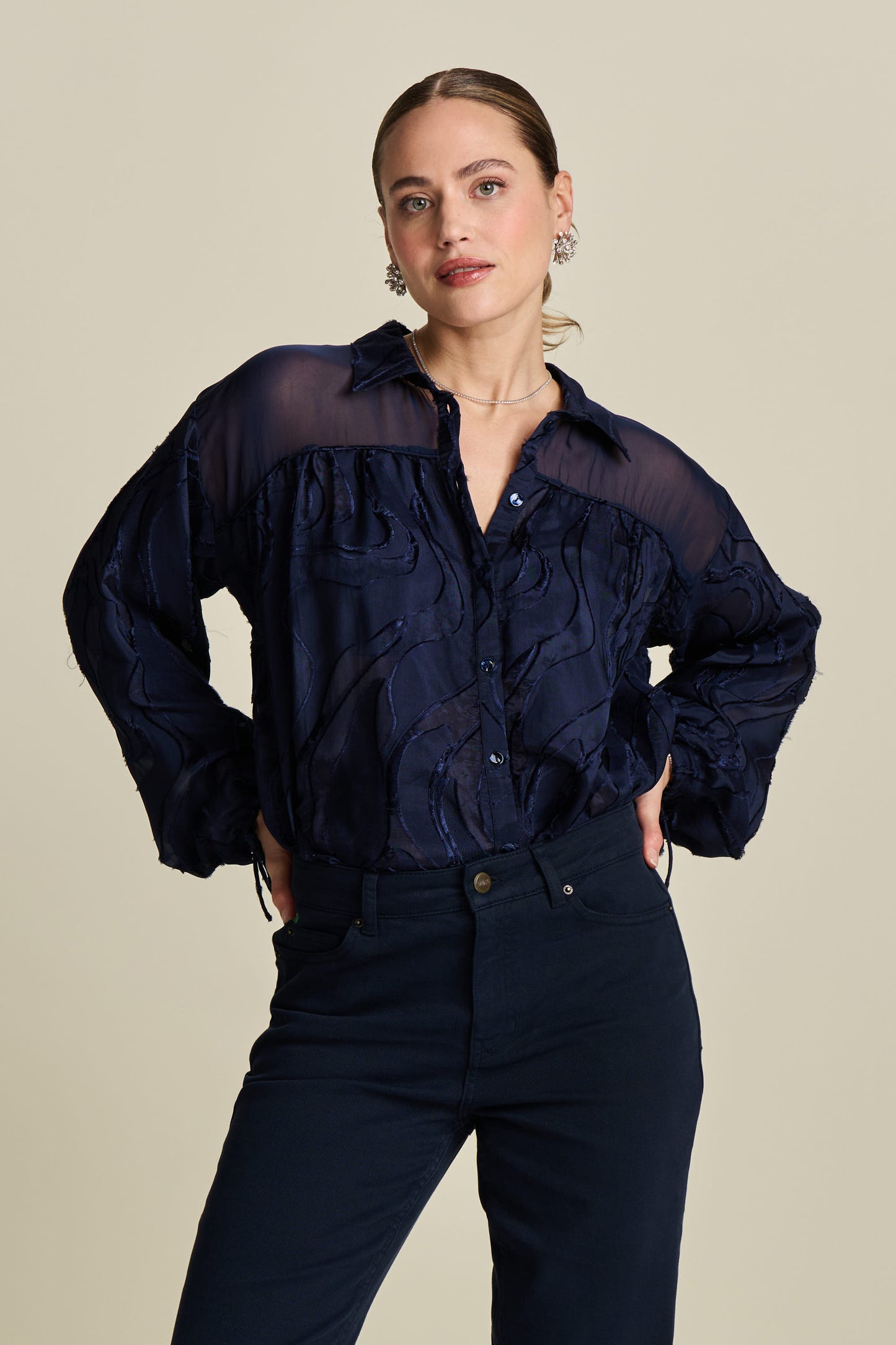 Pom Jacquard Blouse Midnight Blue