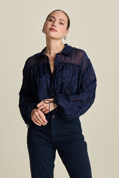 Pom Jacquard Blouse Midnight Blue