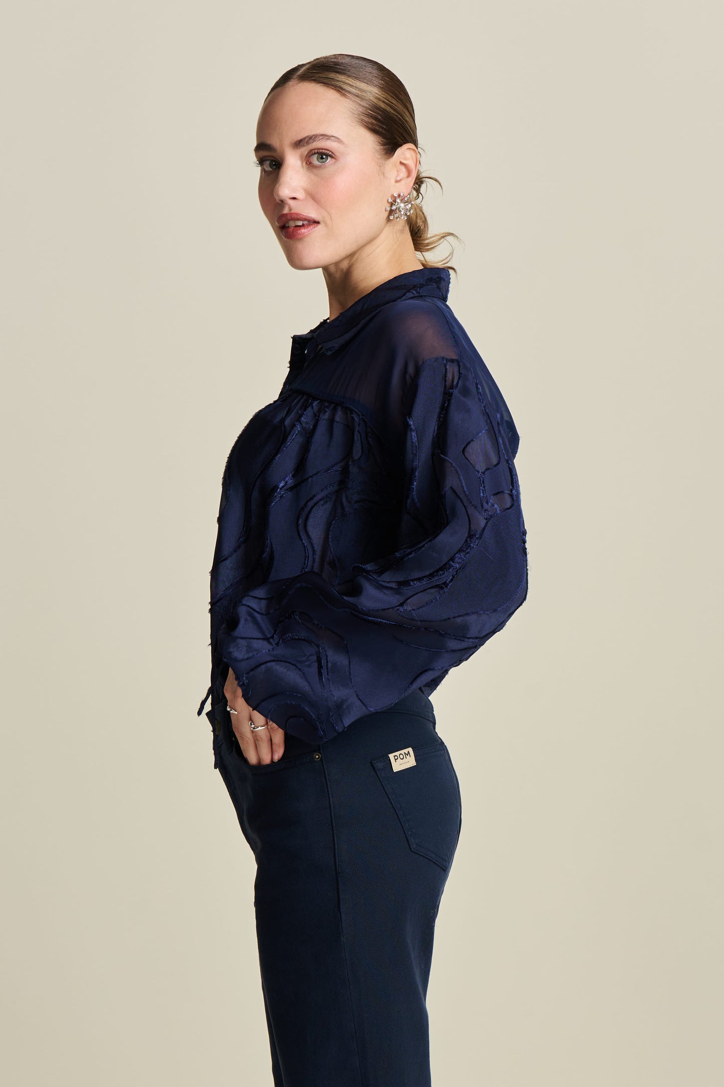 Pom Jacquard Blouse Midnight Blue