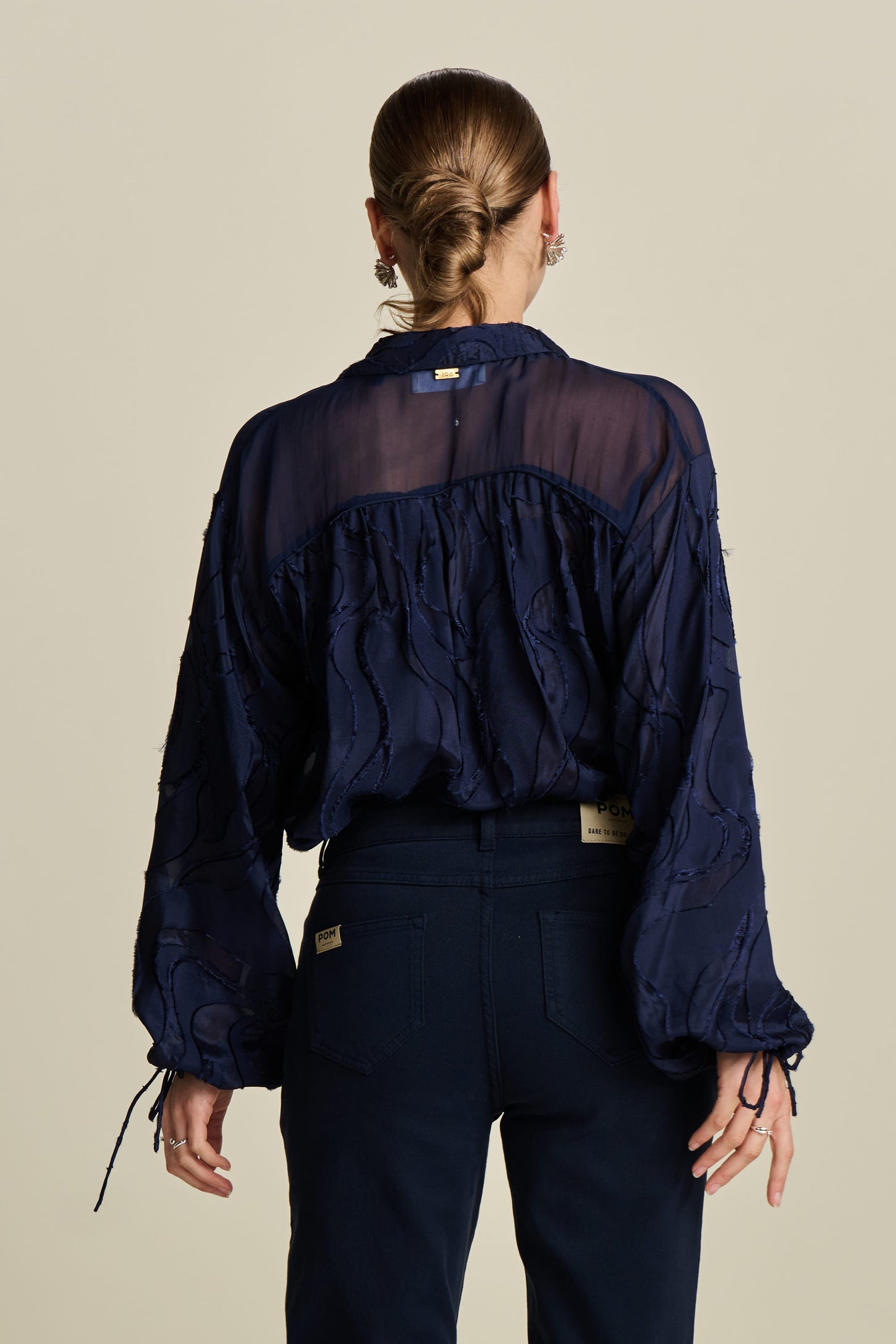 Pom Jacquard Blouse Midnight Blue