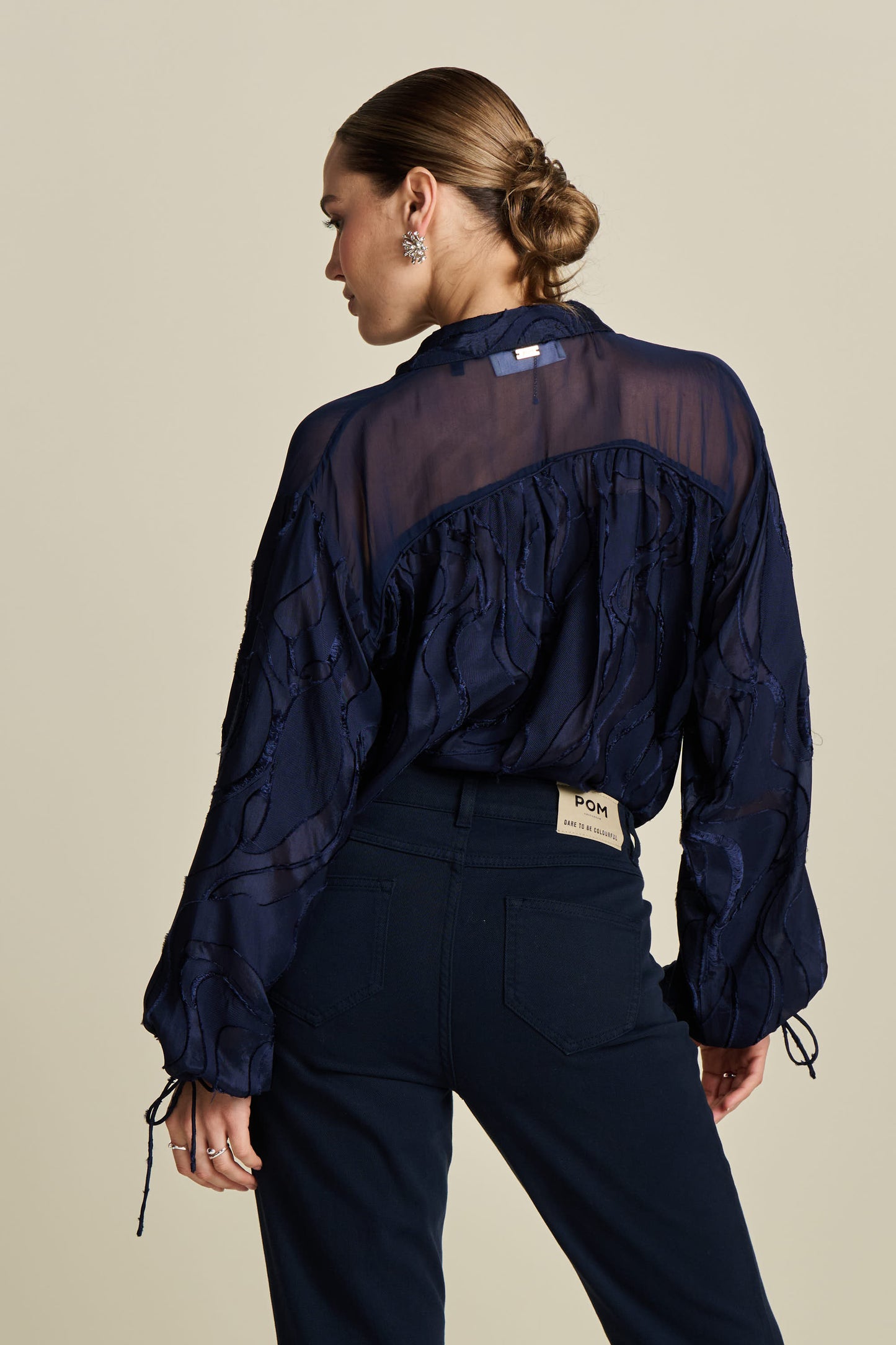 Pom Jacquard Blouse Midnight Blue