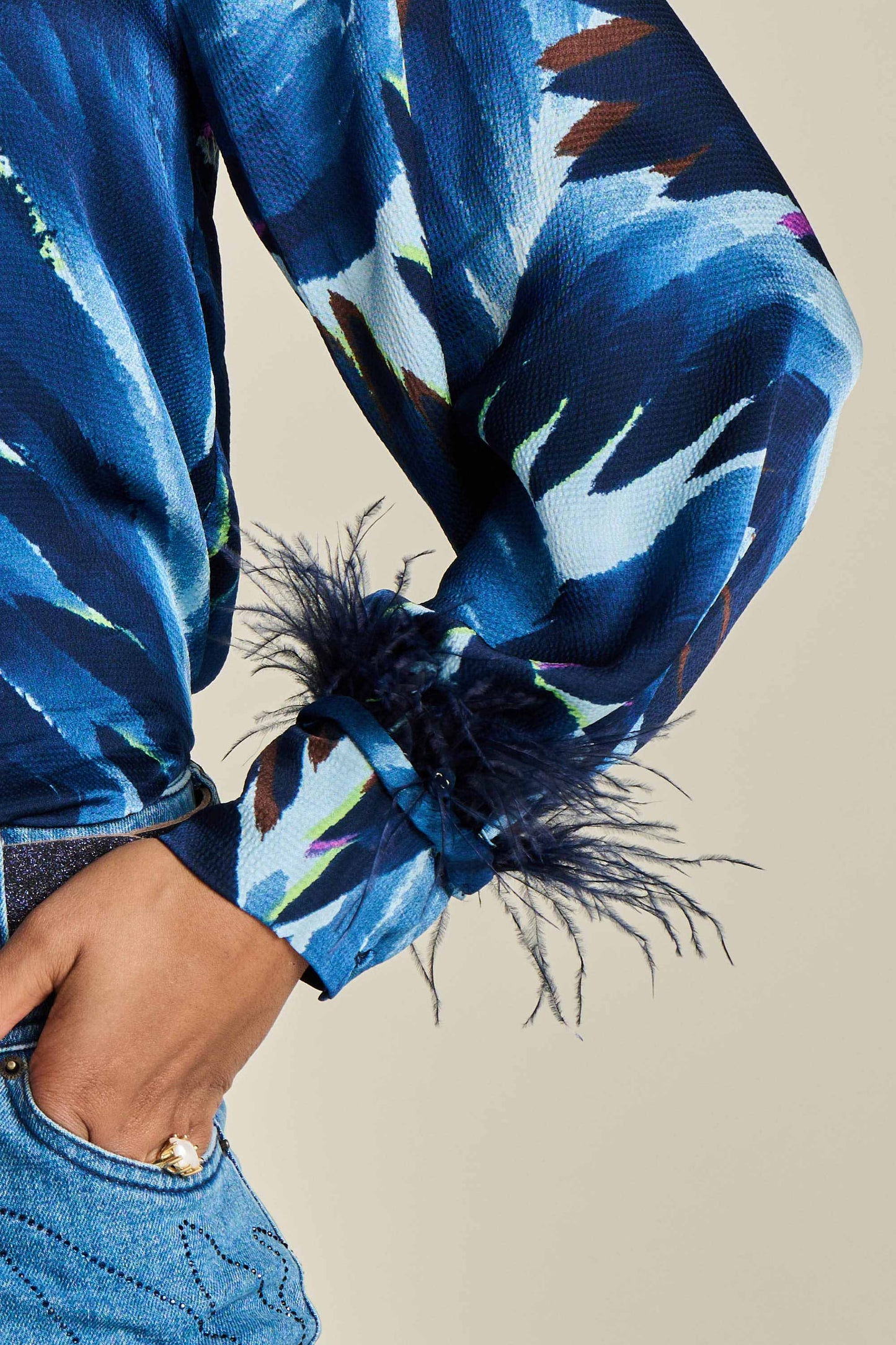 Pom Feathers Blouse Midnight Blue