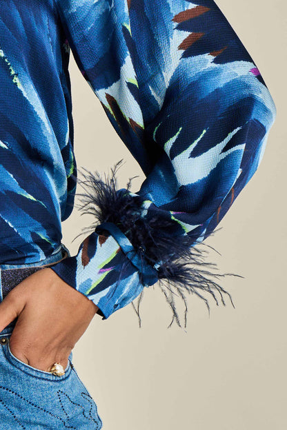 Pom Feathers Blouse Midnight Blue