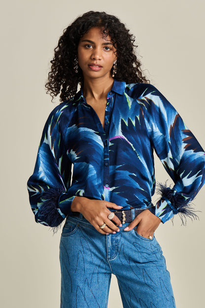 Pom Feathers Blouse Midnight Blue