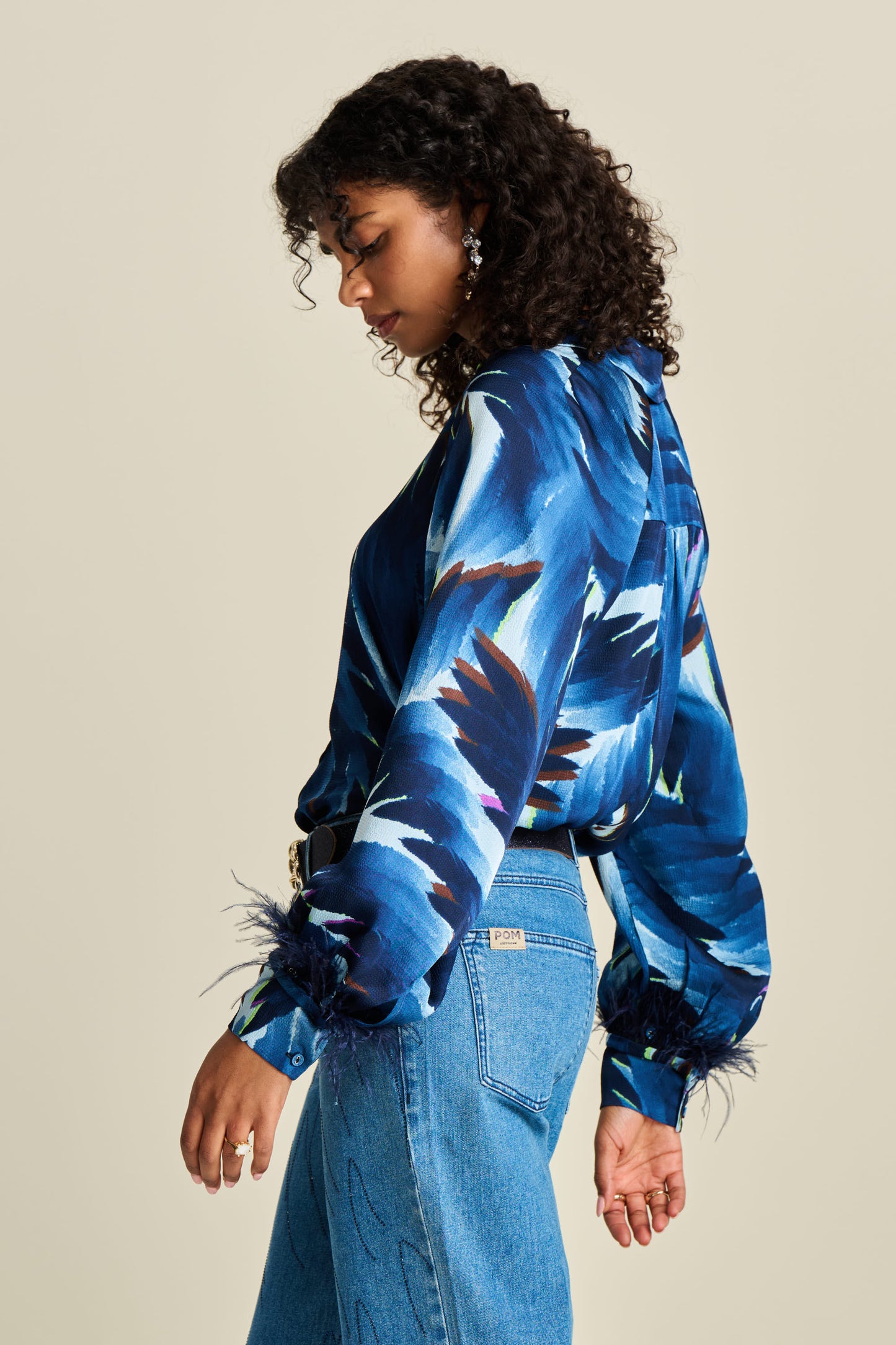 Pom Feathers Blouse Midnight Blue