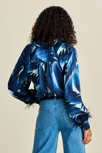 Pom Feathers Blouse Midnight Blue