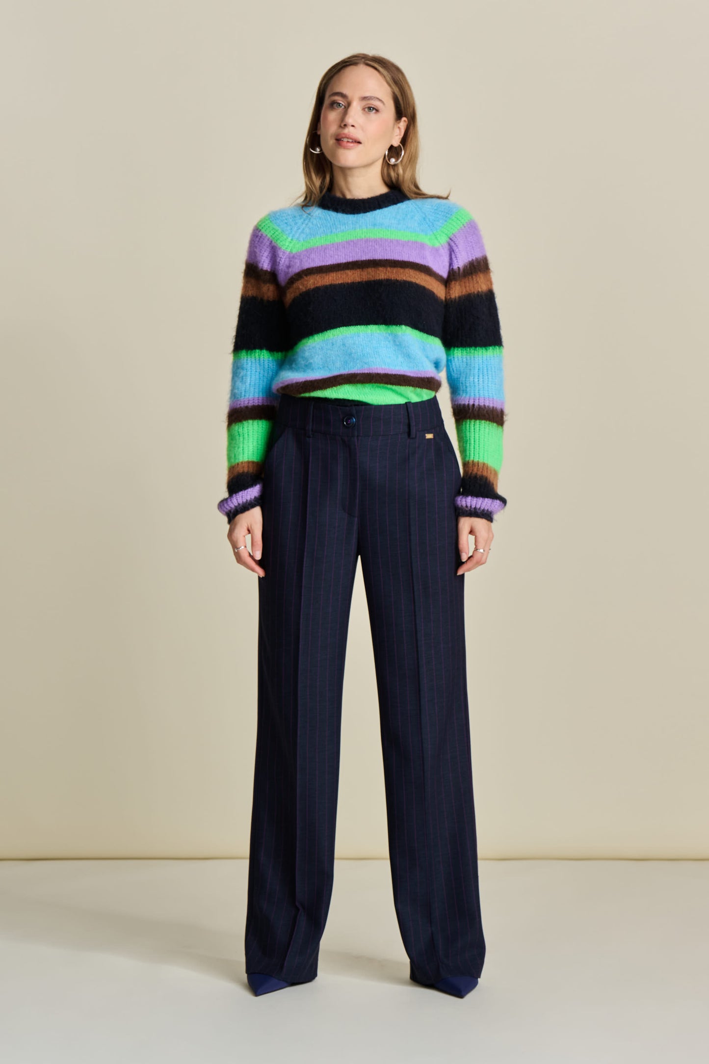 Pom Striped Pants Midnight Blue