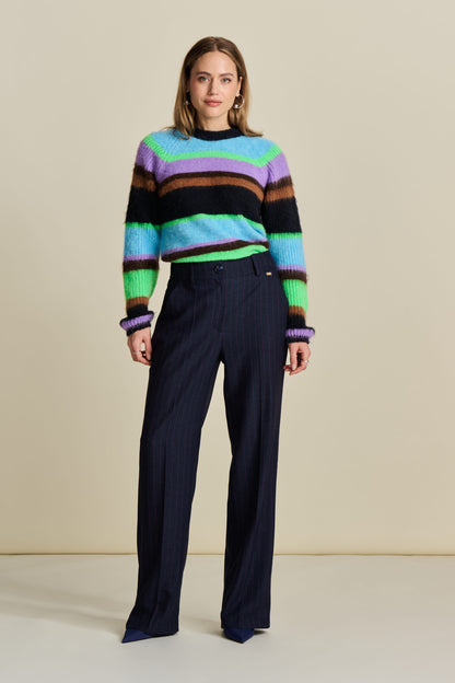 Pom Striped Pants Midnight Blue