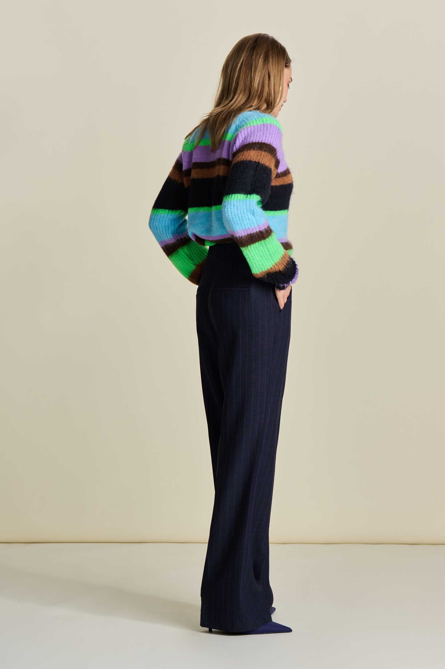 Pom Striped Pants Midnight Blue