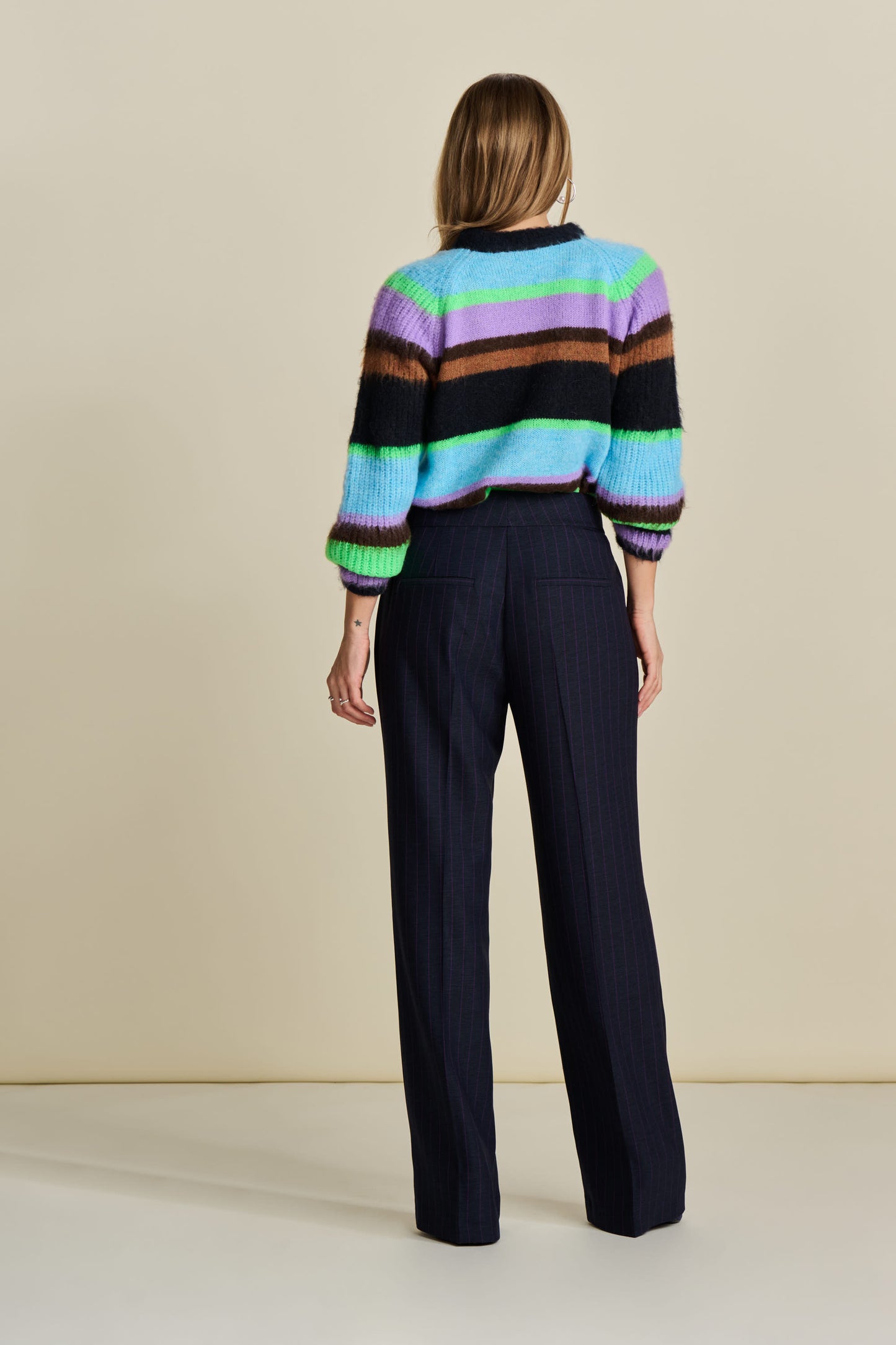 Pom Striped Pants Midnight Blue