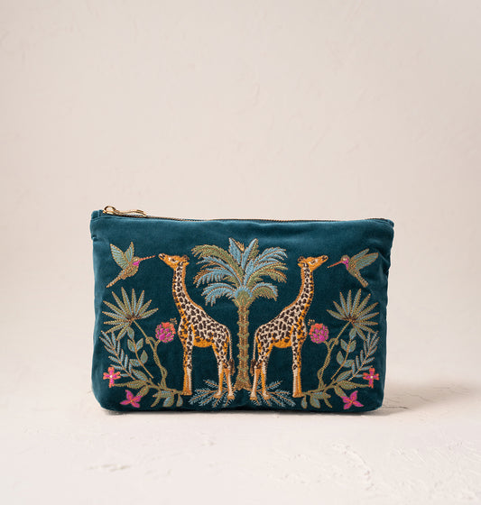 Wild Giraffe Palm Everyday Pouch, Rich Blue