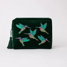 Load image into Gallery viewer, Hummingbird Forest Velvet Wash Bag, Green
